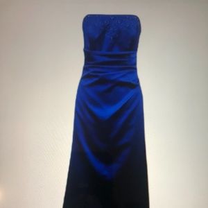 DAVID'S BRIDAL Blue Strapless Satin Gown w Beads